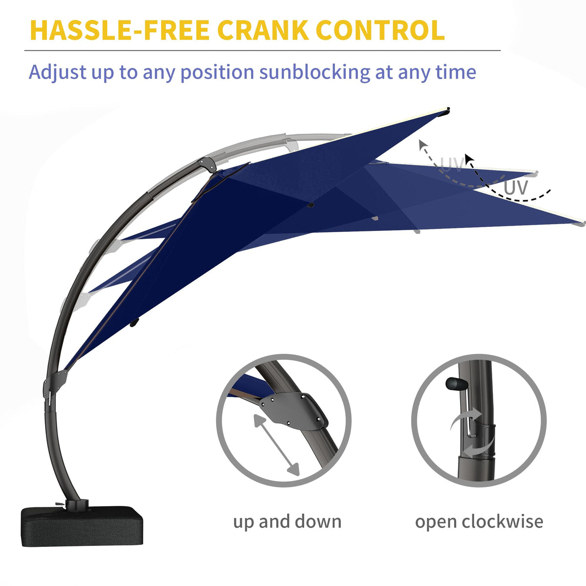 11ft Navy Blue Aluminum Cantilever Patio Umbrella with Base N60407
