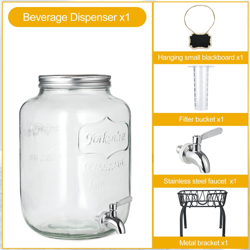 2 Gallon Glass Beverage Dispenser with Stand & Fruit Infuser L3693