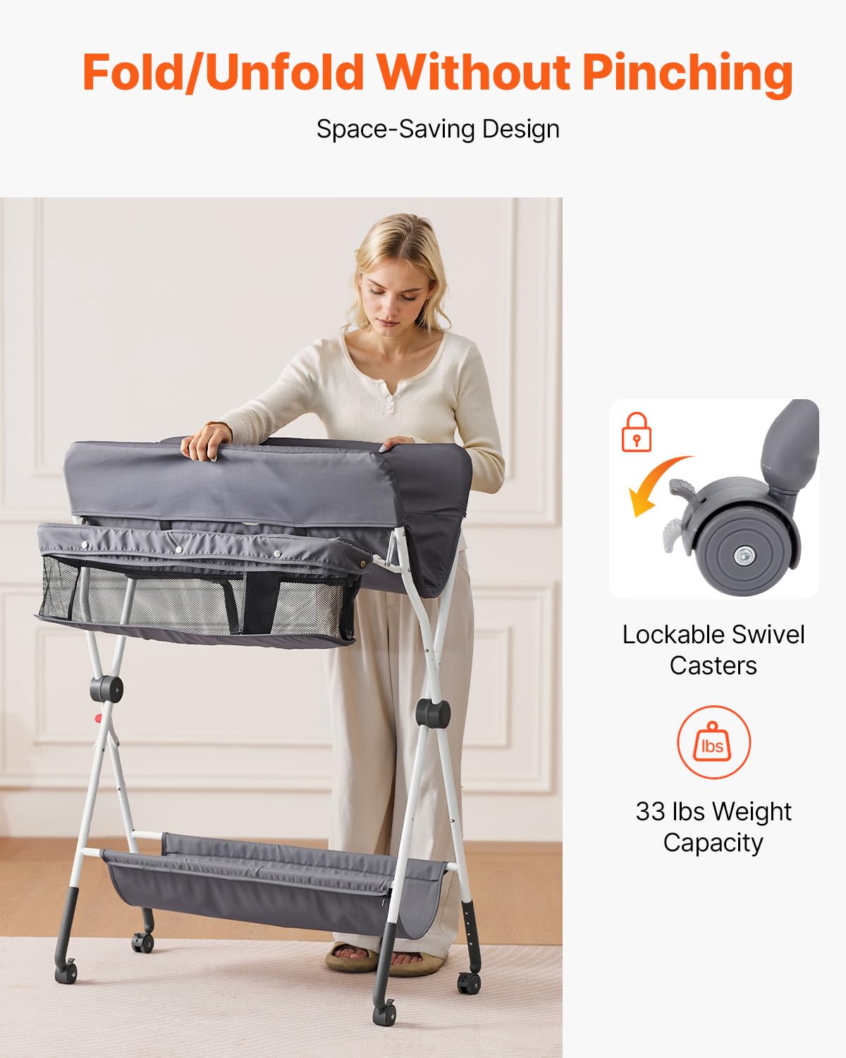 Foldable Baby Changing Table with Side Basket Q7124