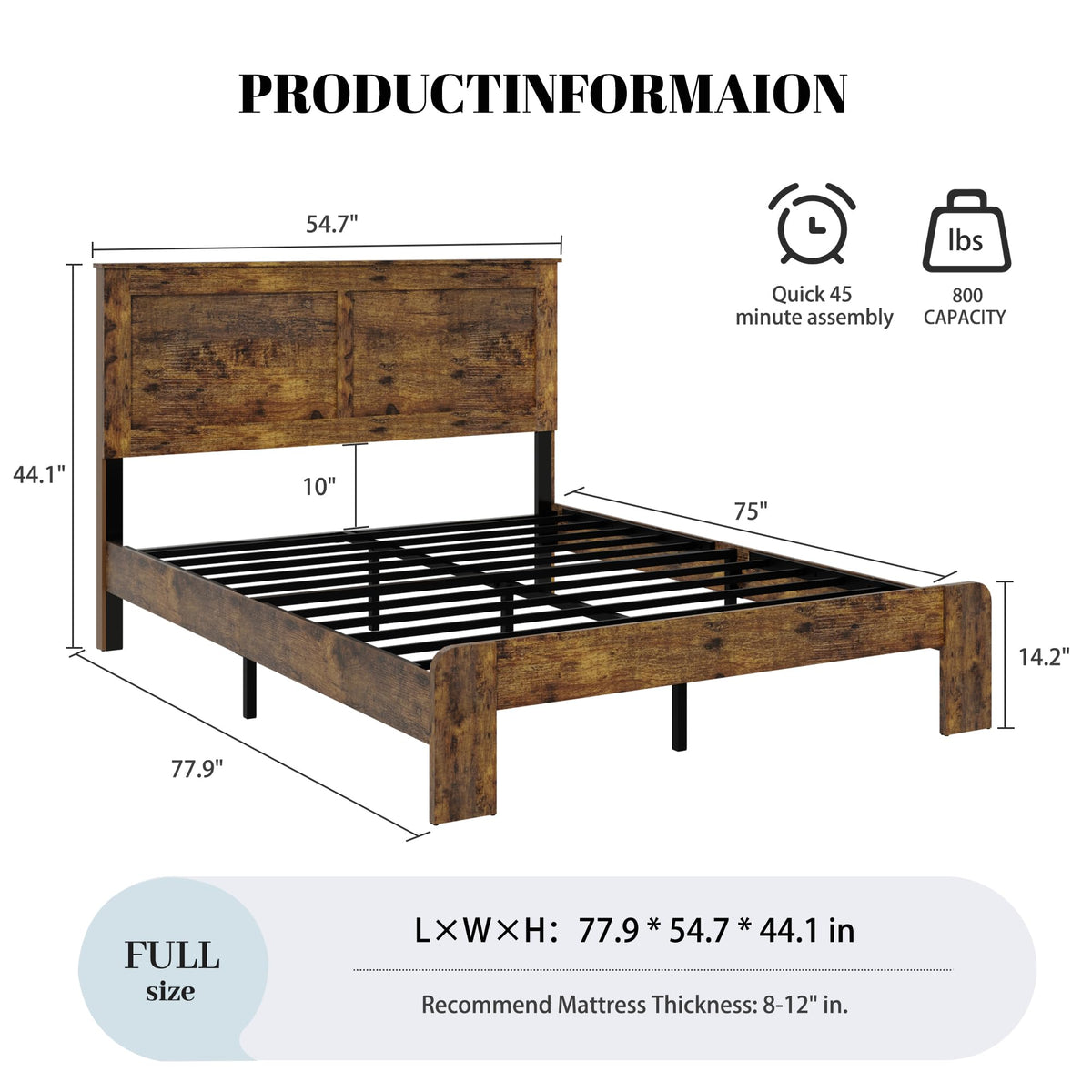 Farmhouse Wood Bed Frame with Headboard and Footboard J960
