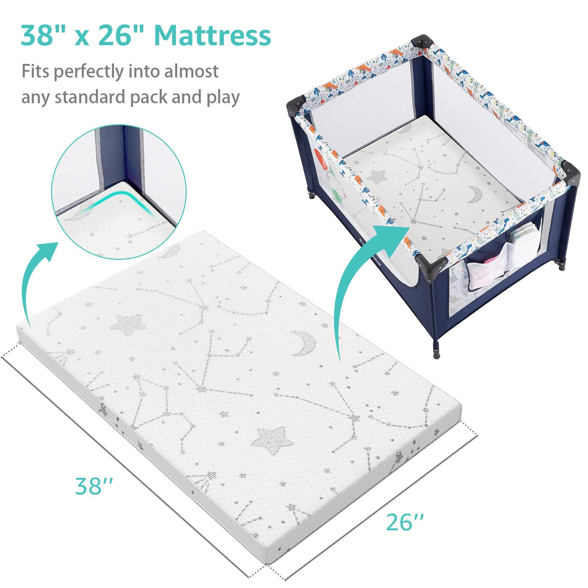 38x26 Waterproof Pack and Play Mattress Pad 2 Pack B876487