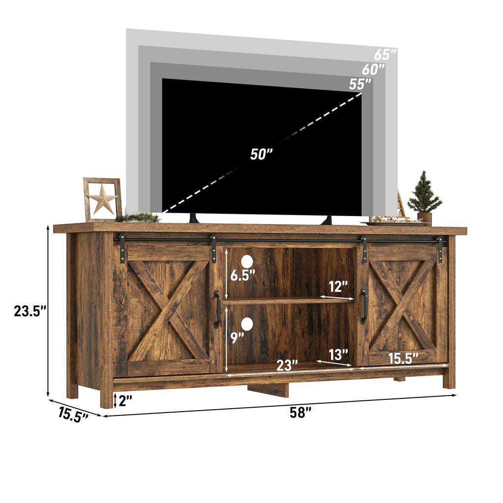 65 Inch Brown Wood TV Stand with Sliding Barn Door Y60553