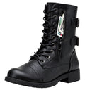 Women's Lace Up Mid Calf Combat Boots with Pocket G86064