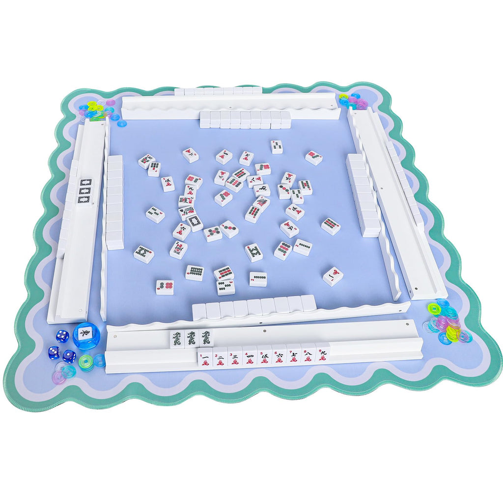White Wooden Mahjong Racks with Pushers Set of 4 V61510