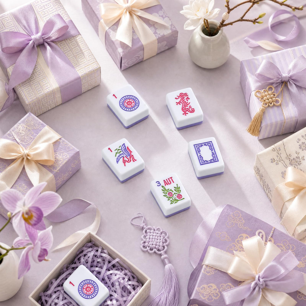 Purple 166 Tile Mahjong Set with Racks and Bag U28261