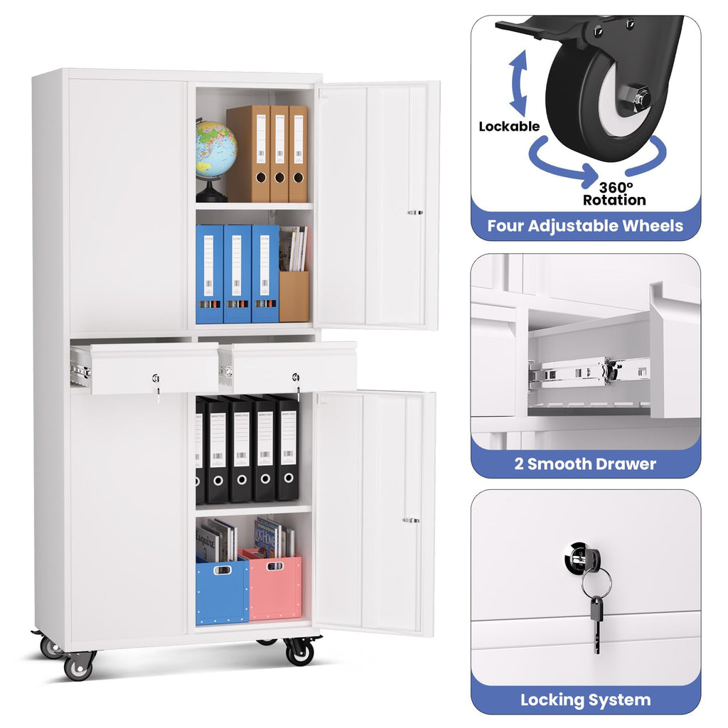 72” Rolling Metal Storage Cabinet with Locking Doors & 2 Drawers W388519