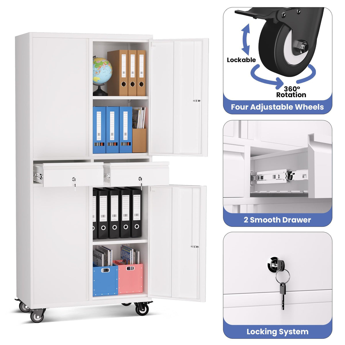 72” Rolling Metal Storage Cabinet with Locking Doors & 2 Drawers W388519