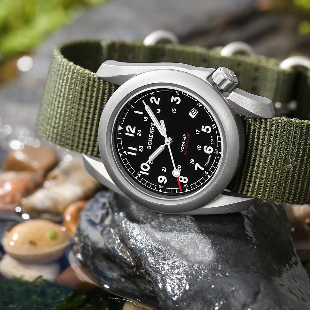 Titanium Automatic Field Watch 40mm Day Date 100M Waterproof Nylon Strap V252753