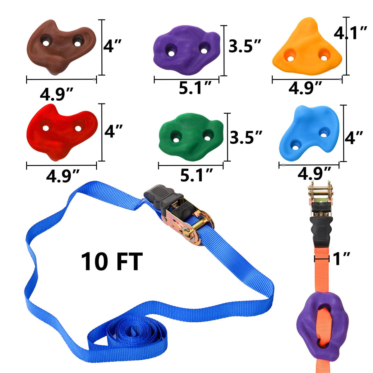 18 Pcs Tree Climbing Holds with 6 Ratchet Straps H141250