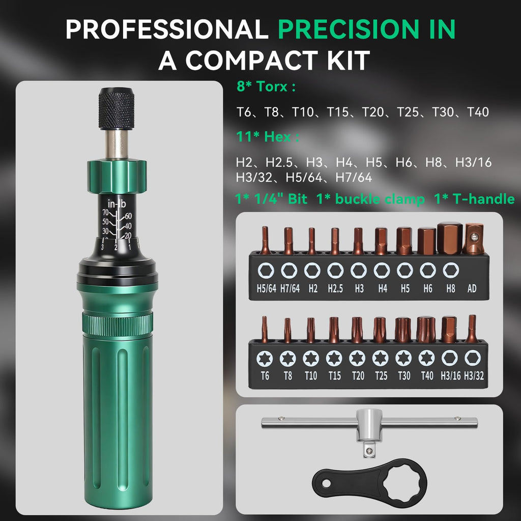 10-70 in-lb 1/4" Drive 24 PCS Torque Screwdriver Set P446