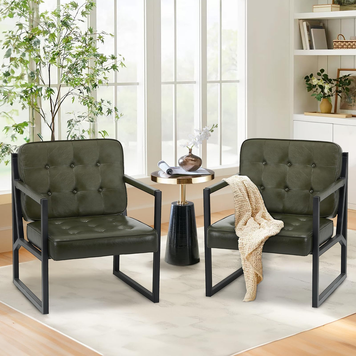 Green Leather Accent Chair Set of 2 F296844