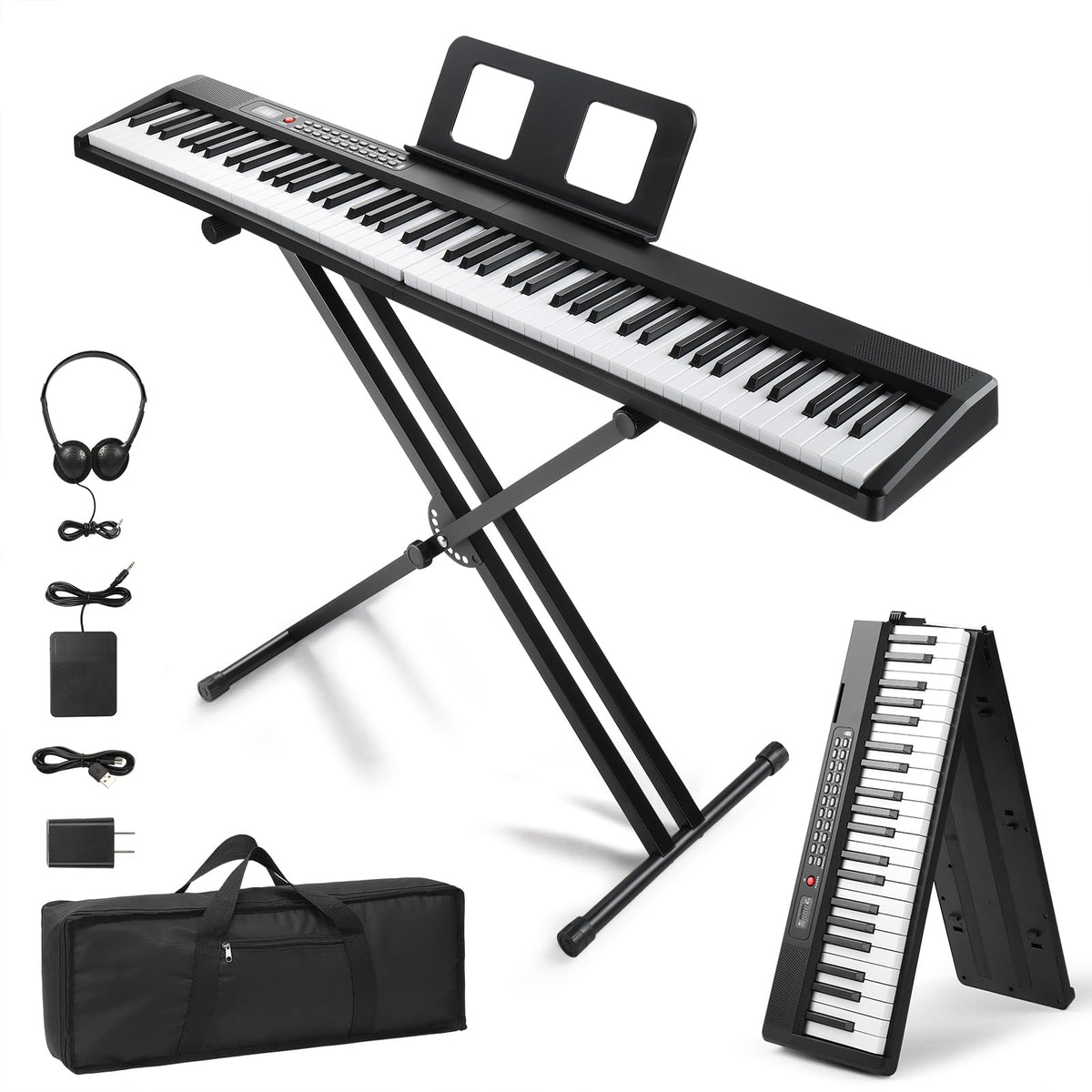 88 Key Foldable Electronic Keyboard Piano with Stand B748651