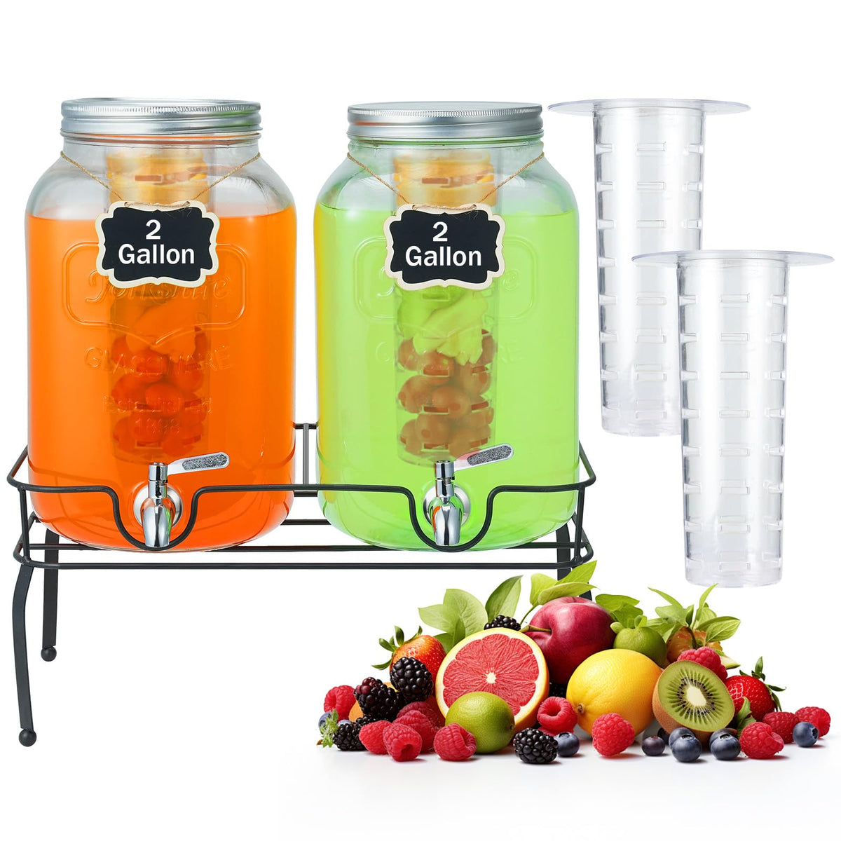 2 Gallon Glass Beverage Dispenser with Stand & Fruit Infuser L3693