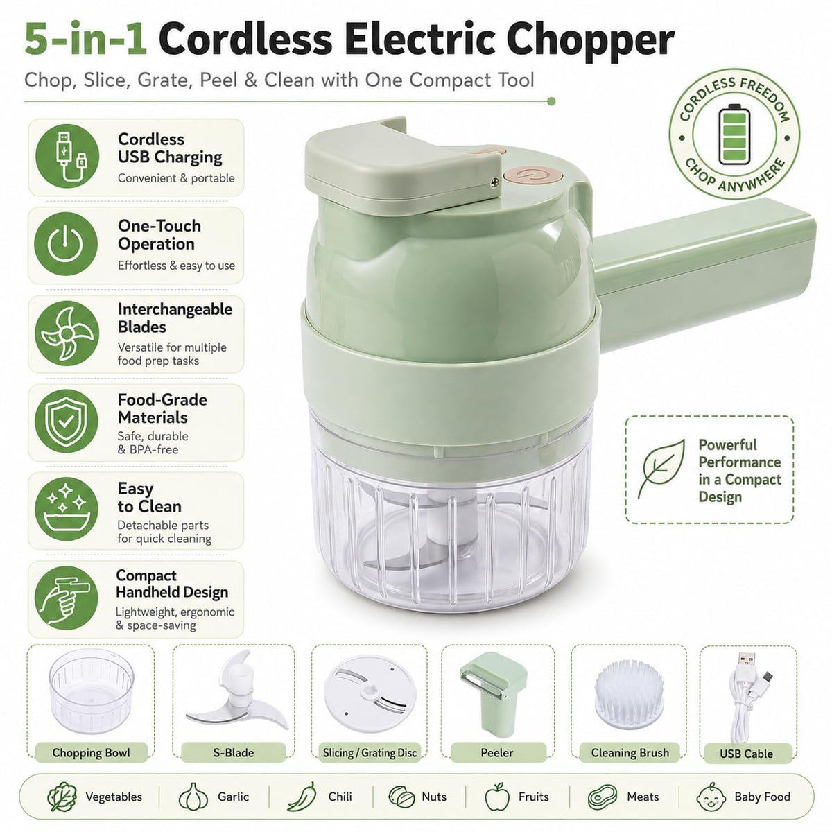 Electric 5-in-1 Handheld Vegetable Chopper Y214