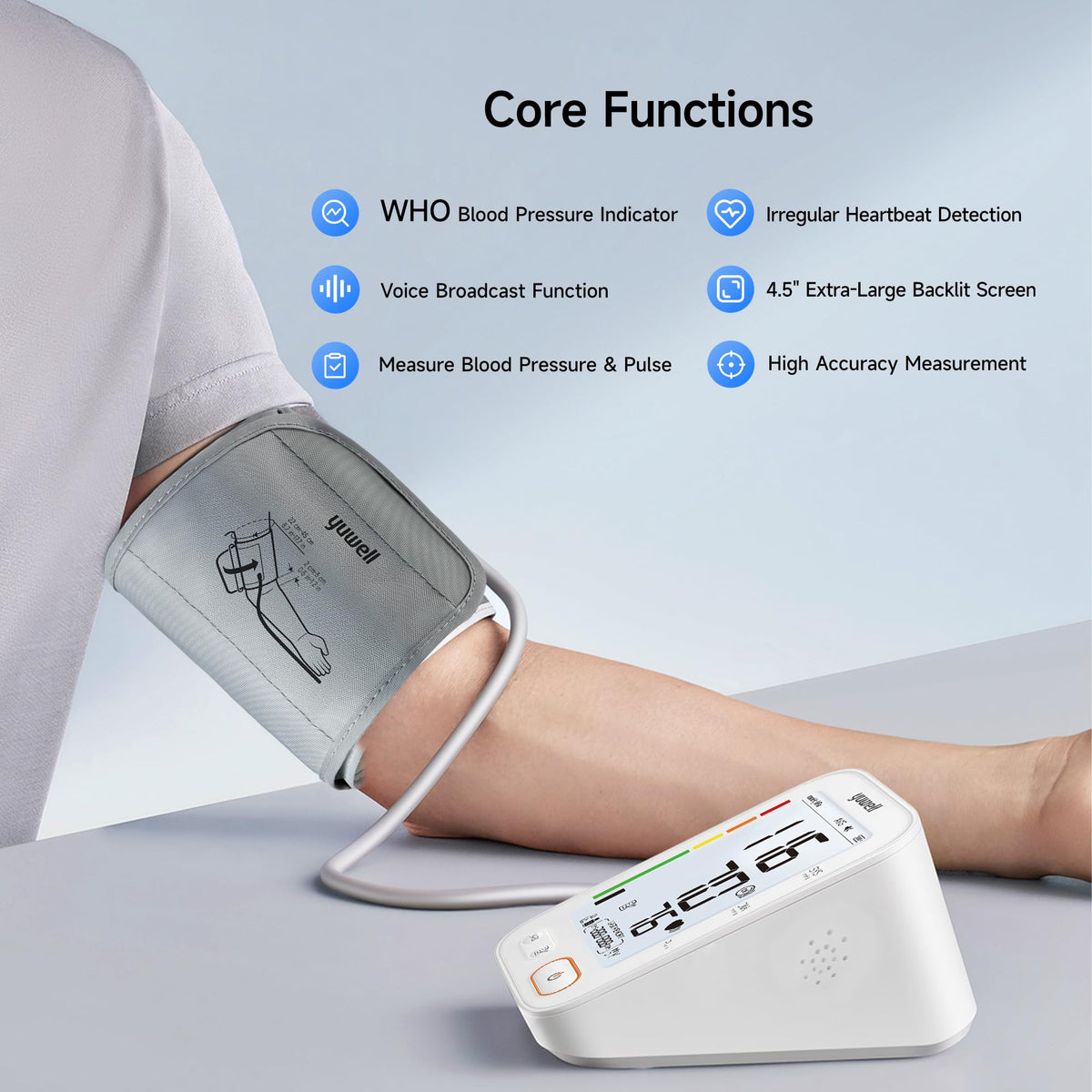 Upper Arm Blood Pressure Monitor with Adjustable Arm Cuff and Backlit Display U600