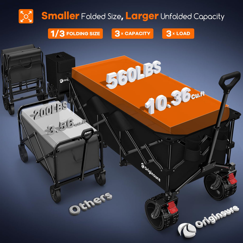 Collapsible Beach Wagon Cart with Big Wheels, 560lbs, Black C21054
