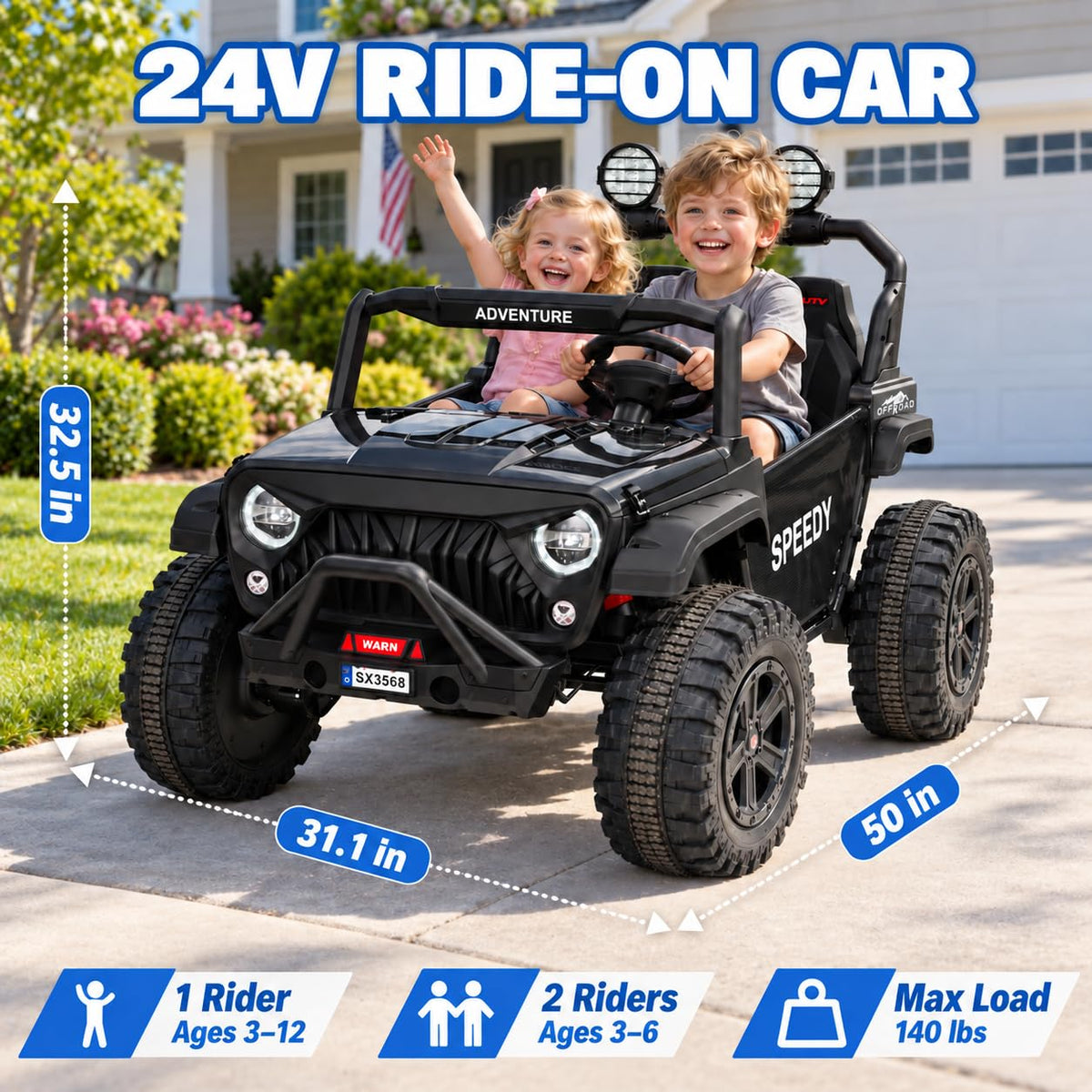 Black 24V 2 Seater Ride On Truck Car with Remote Control J8292