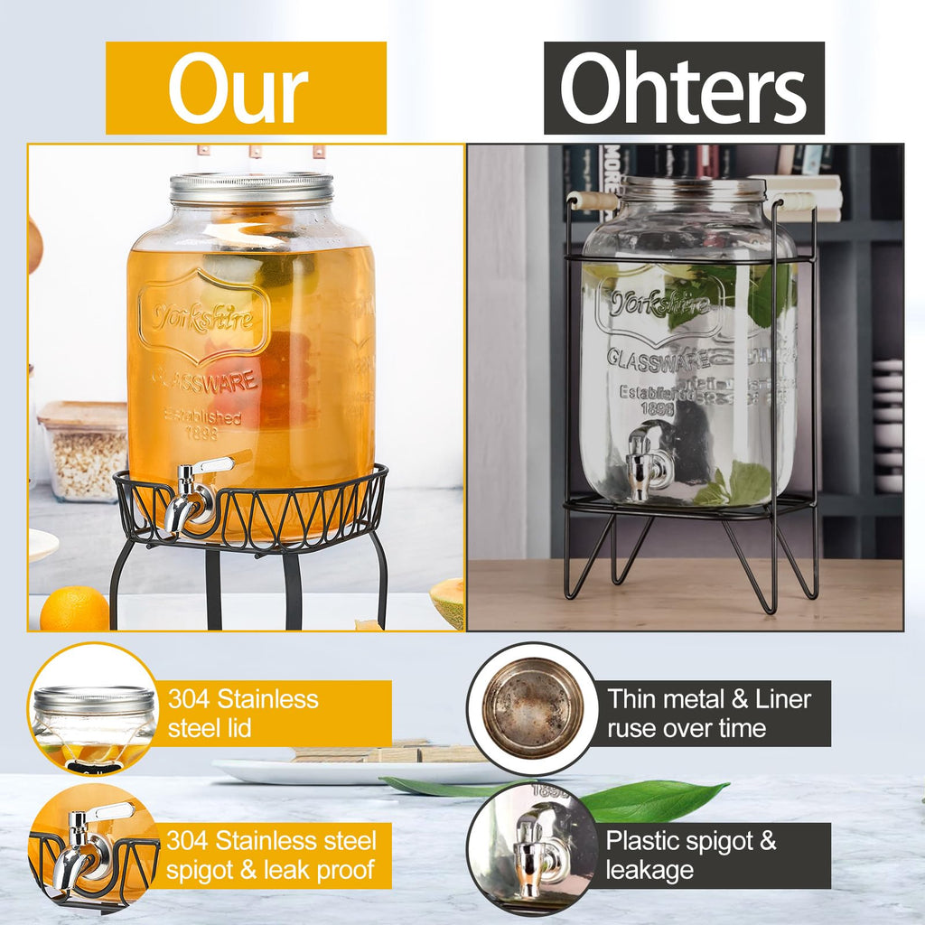 2 Gallon Glass Beverage Dispenser with Stand & Fruit Infuser L3693
