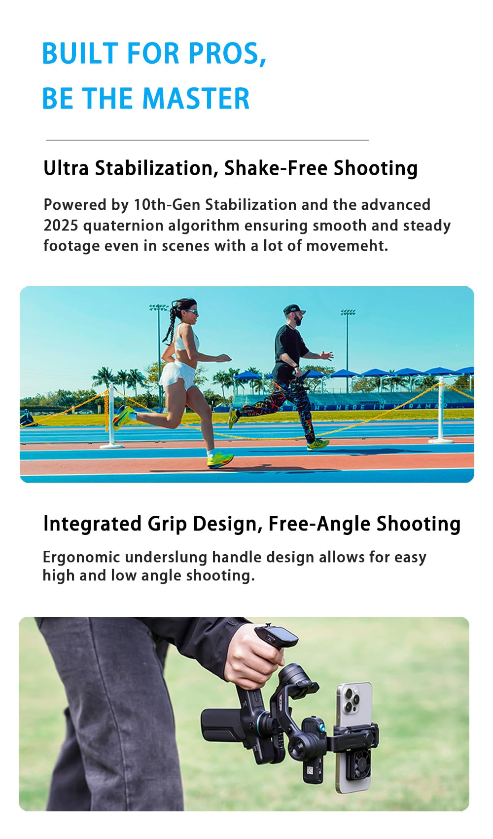 3-Axis Phone Gimbal Stabilizer with Integrated Grip H19878