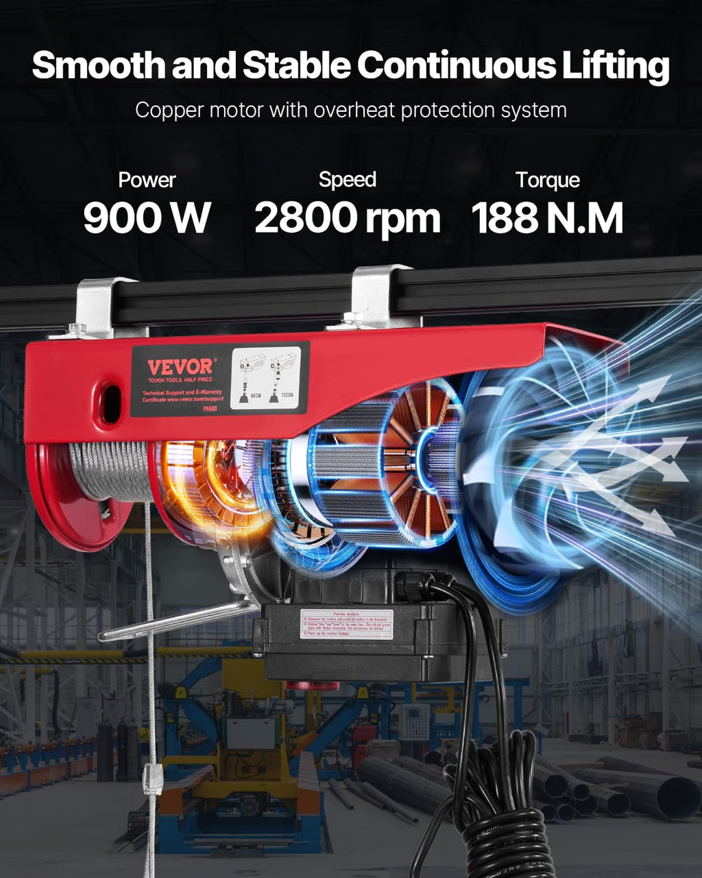 1320 lbs 120V Electric Hoist with Wireless Remote J355