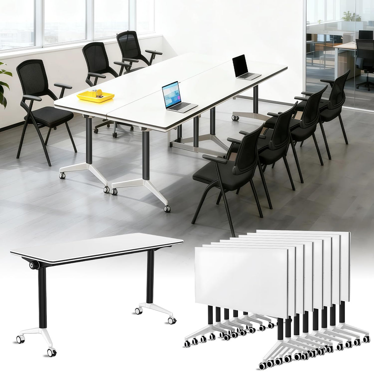 Foldable Mobile Seminar Table with Locking Casters, 8 Pack V33607
