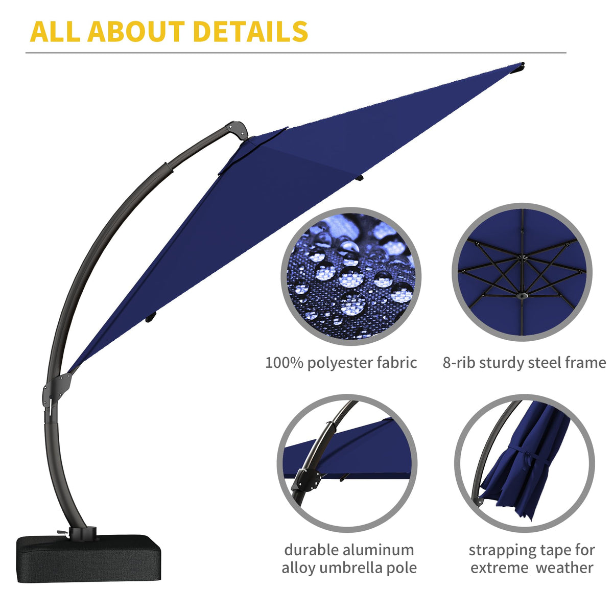 11ft Navy Blue Aluminum Cantilever Patio Umbrella with Base N60407