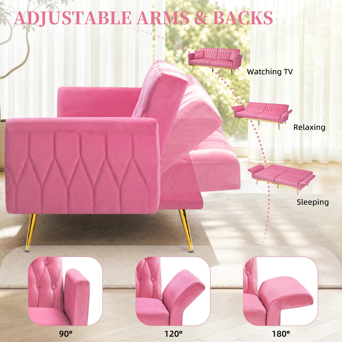 Pink Velvet Futon Sofa Bed I582581