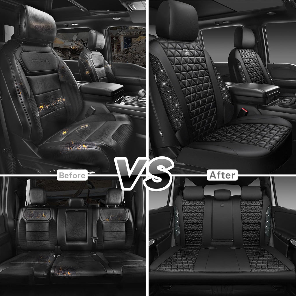 Black Leather Car Seat Covers Full Set D65196
