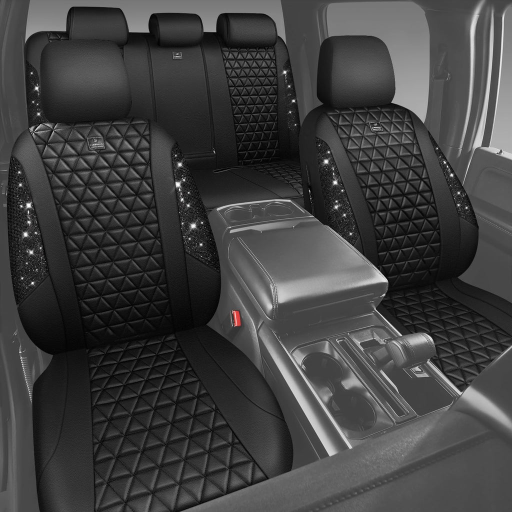 Black Leather Car Seat Covers Full Set D65196