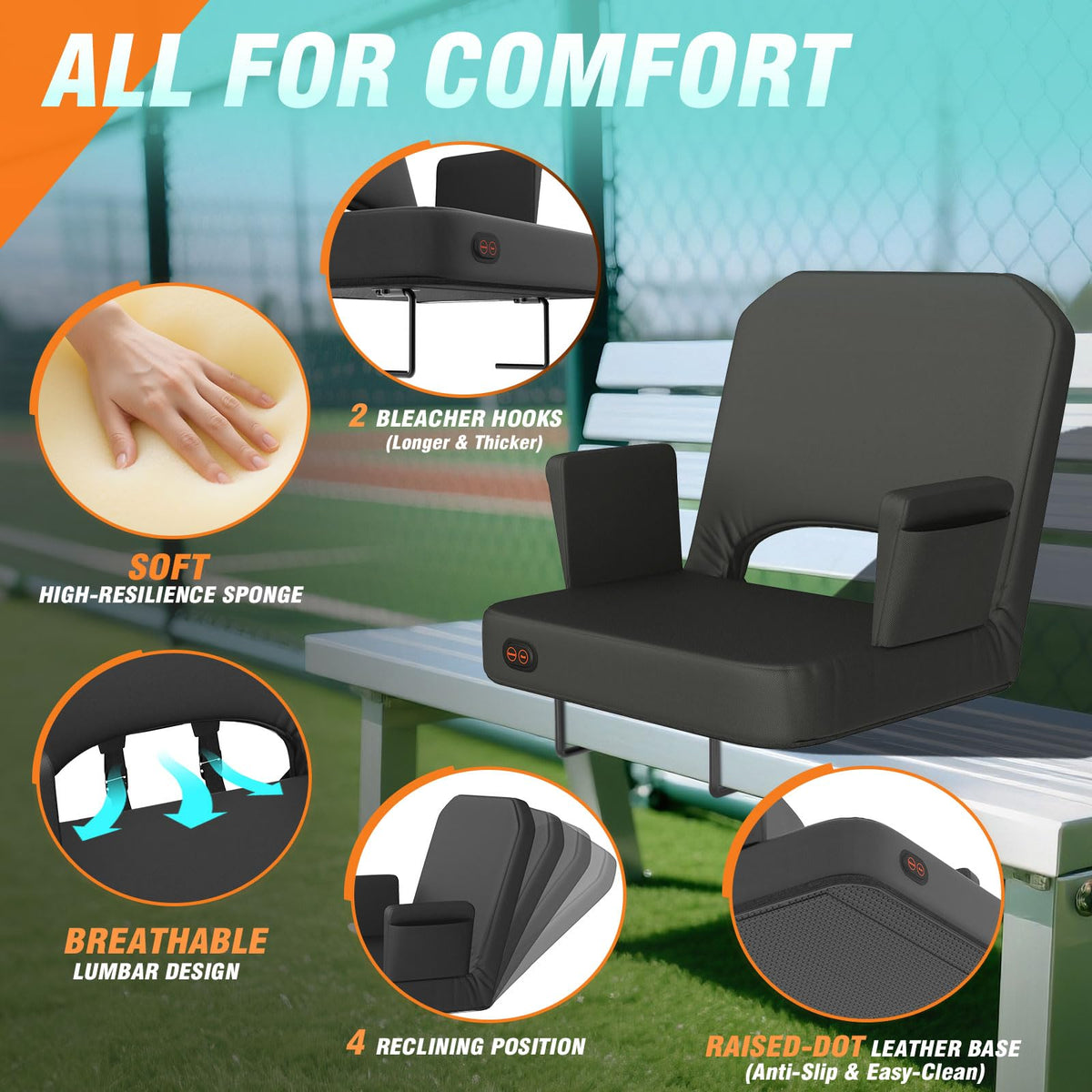 Heated Stadium Seats for Bleachers with Foldable Armrests W3395