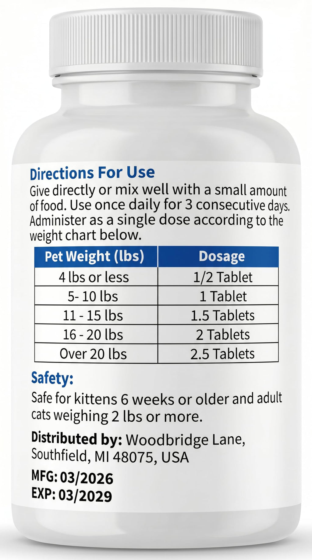 Broad Spectrum Dewormer Tablets for Cats and Kittens, 100 Tablets M91939