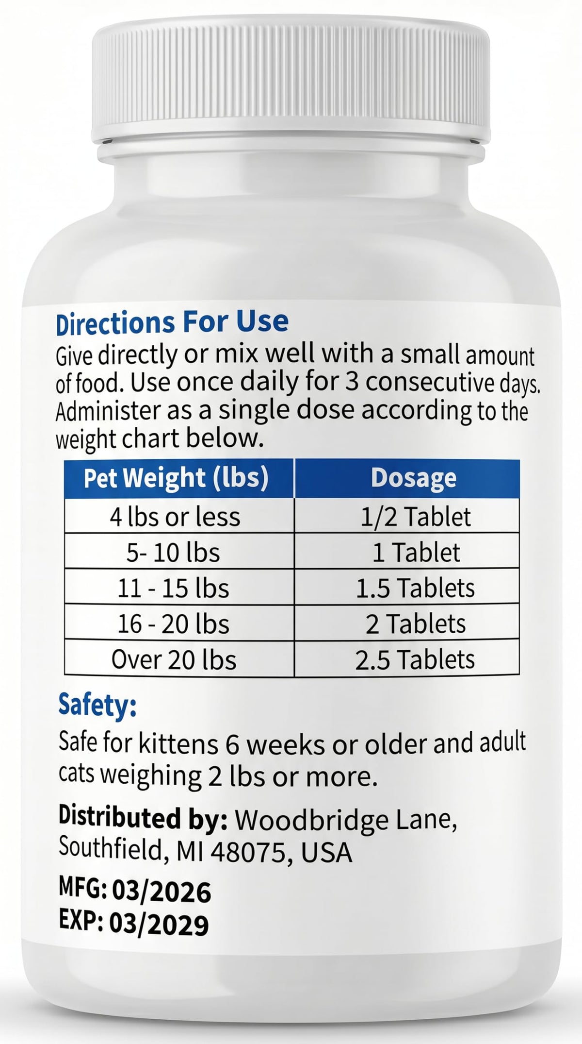 Broad Spectrum Dewormer Tablets for Cats and Kittens, 100 Tablets M91939