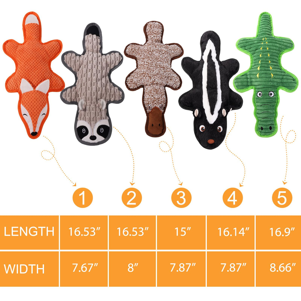 5 Pack Squeaky Plush Dog Toys with Crinkle Paper F750