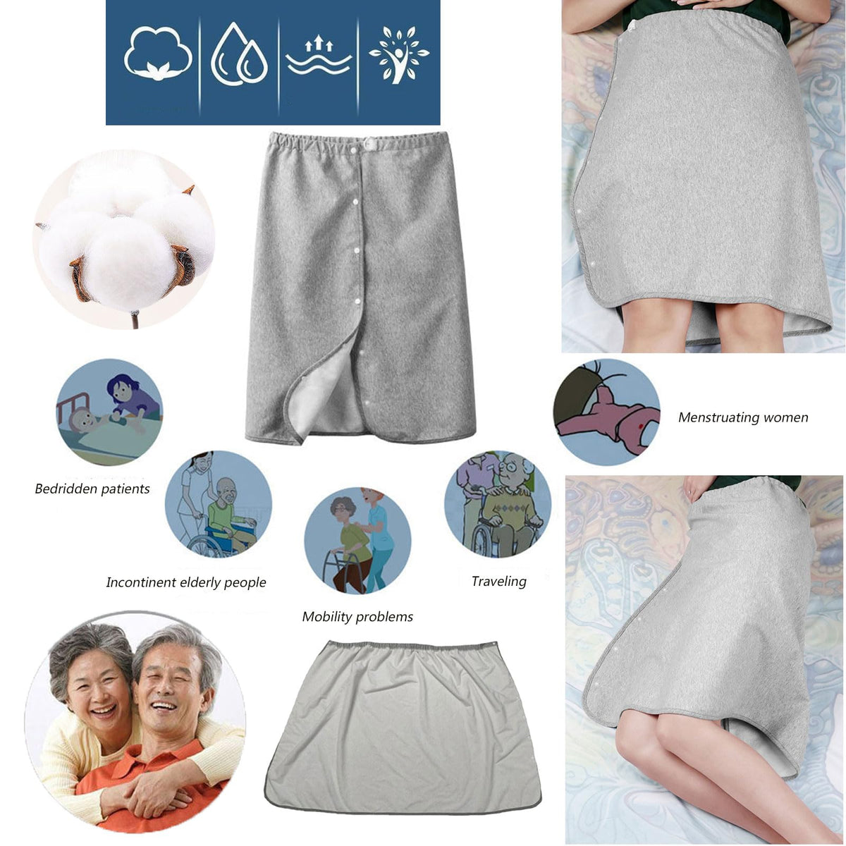 Full Open Waterproof Adjustable Reusable Adult Diaper Skirt A421