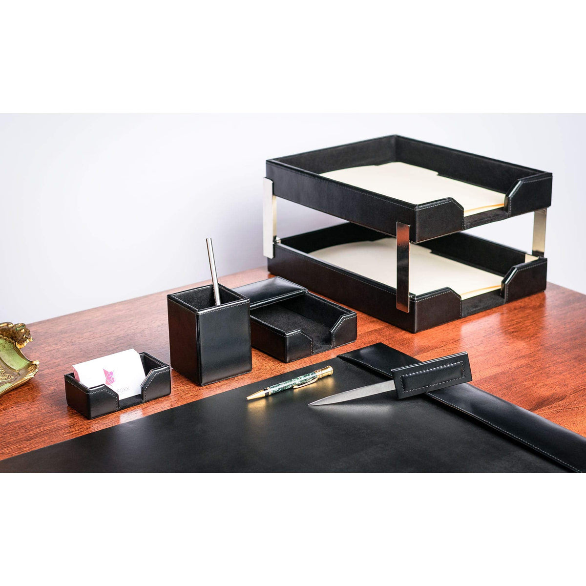 Black 8 Piece Bonded Leather Desk Set D83823