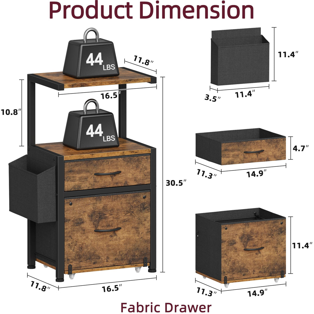 File Cabinet with 2 Fabric Drawers and Printer Stand P1101