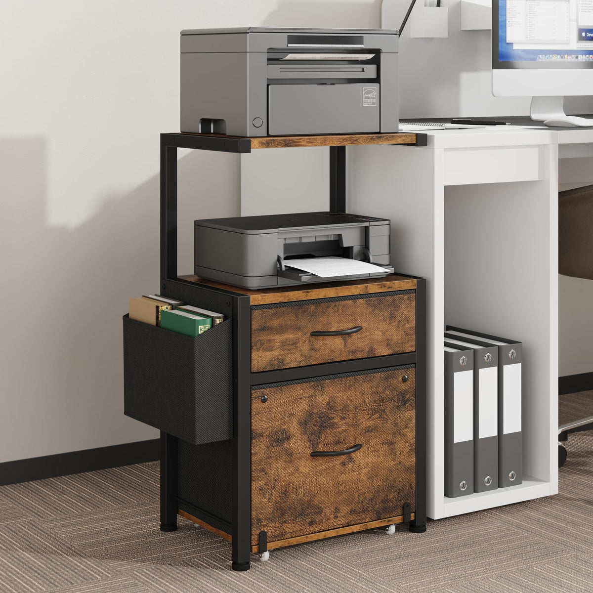 File Cabinet with 2 Fabric Drawers and Printer Stand P1101