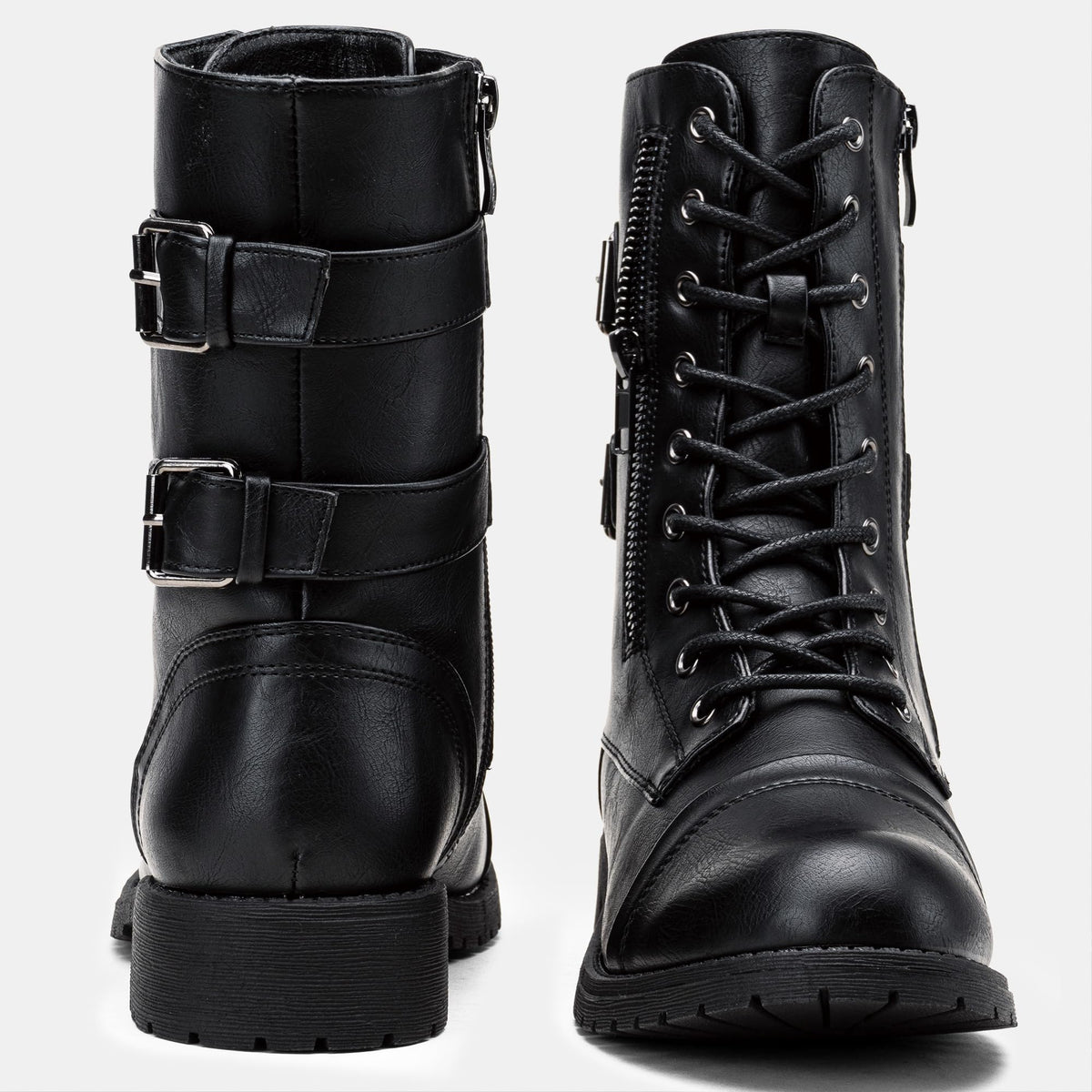 Women's Lace Up Mid Calf Combat Boots with Pocket G86064