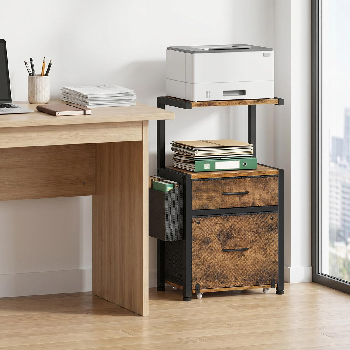 File Cabinet with 2 Fabric Drawers and Printer Stand P1101