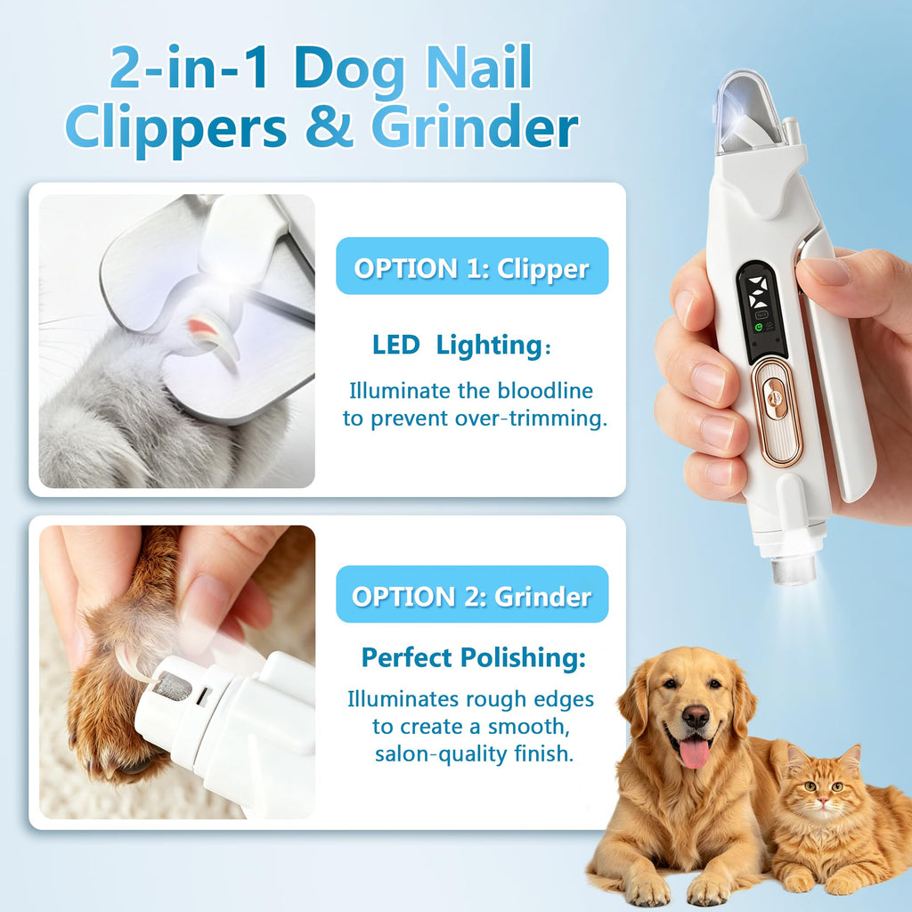 2-in-1 Quiet Electric Pet Nail Clipper & Grinder with Light F264