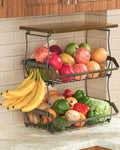 3 Tier Countertop Fruit Basket Bread Bowl with 2 Banana Hangers B4822