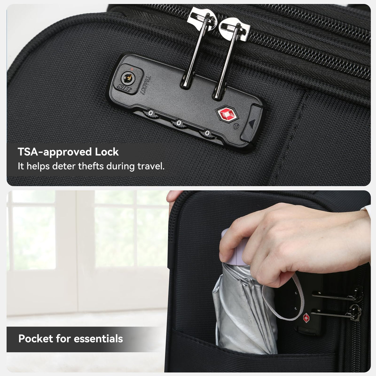 16 Inch Underseat Carry on Luggage with Wheels Black U34455