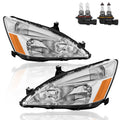 Headlights Assembly Replacement with Clear Lens Chrome Housing Amber Reflector Front Lamps Set of 2 T592661