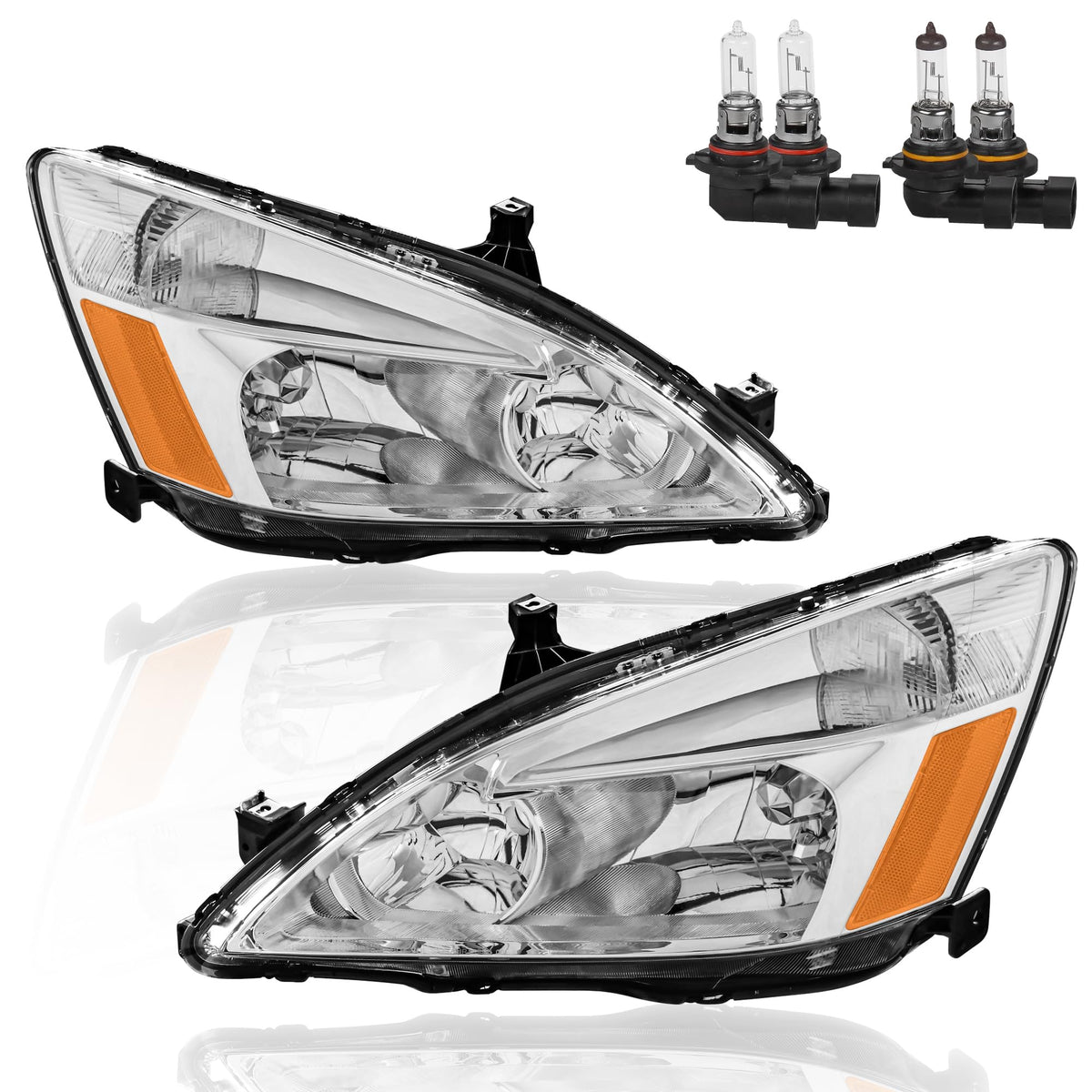Headlights Assembly Replacement with Clear Lens Chrome Housing Amber Reflector Front Lamps Set of 2 T592661