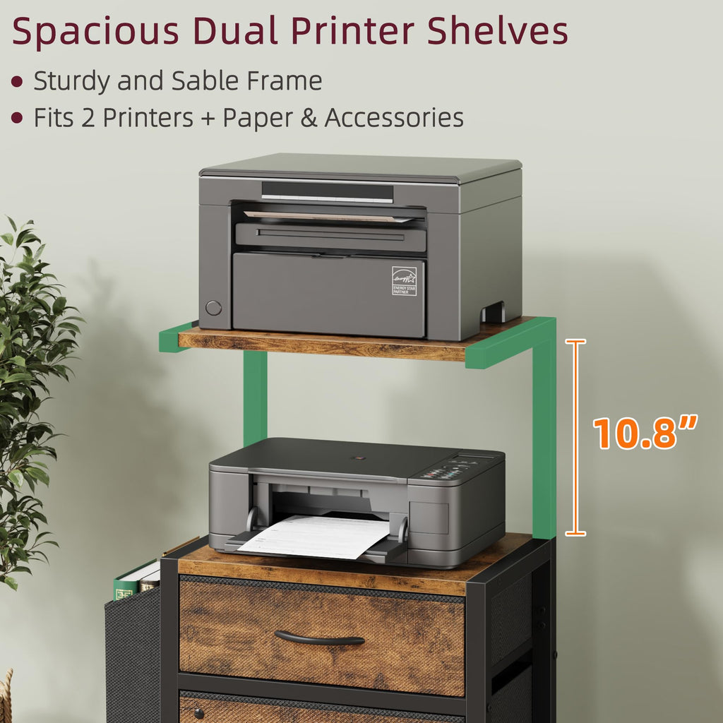 File Cabinet with 2 Fabric Drawers and Printer Stand P1101