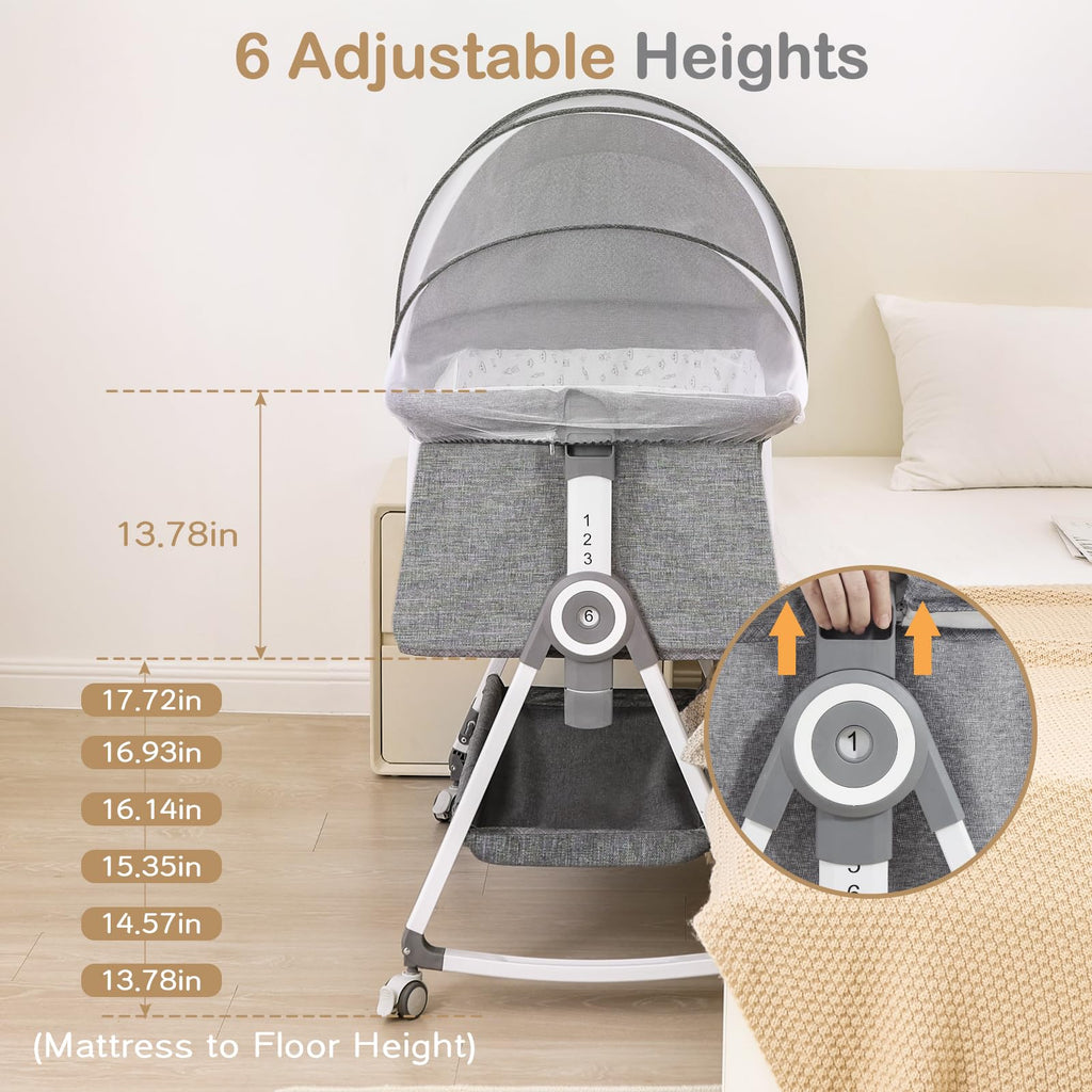 Portable Bedside Bassinet with Waterproof Mattress, Grey I9413