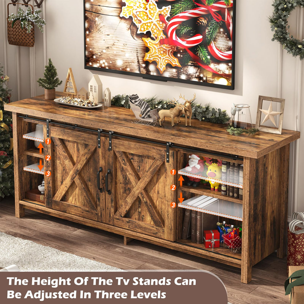 65 Inch Brown Wood TV Stand with Sliding Barn Door Y60553