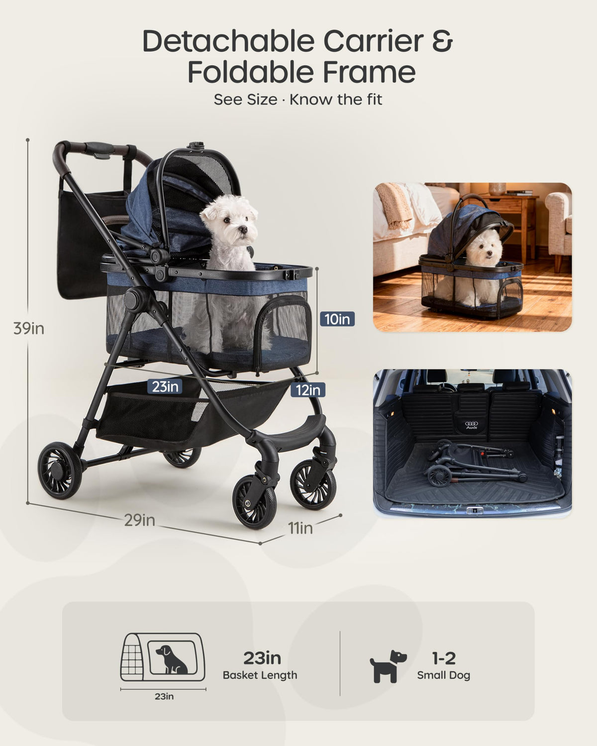 Foldable Pet Stroller with Detachable Carrier X560