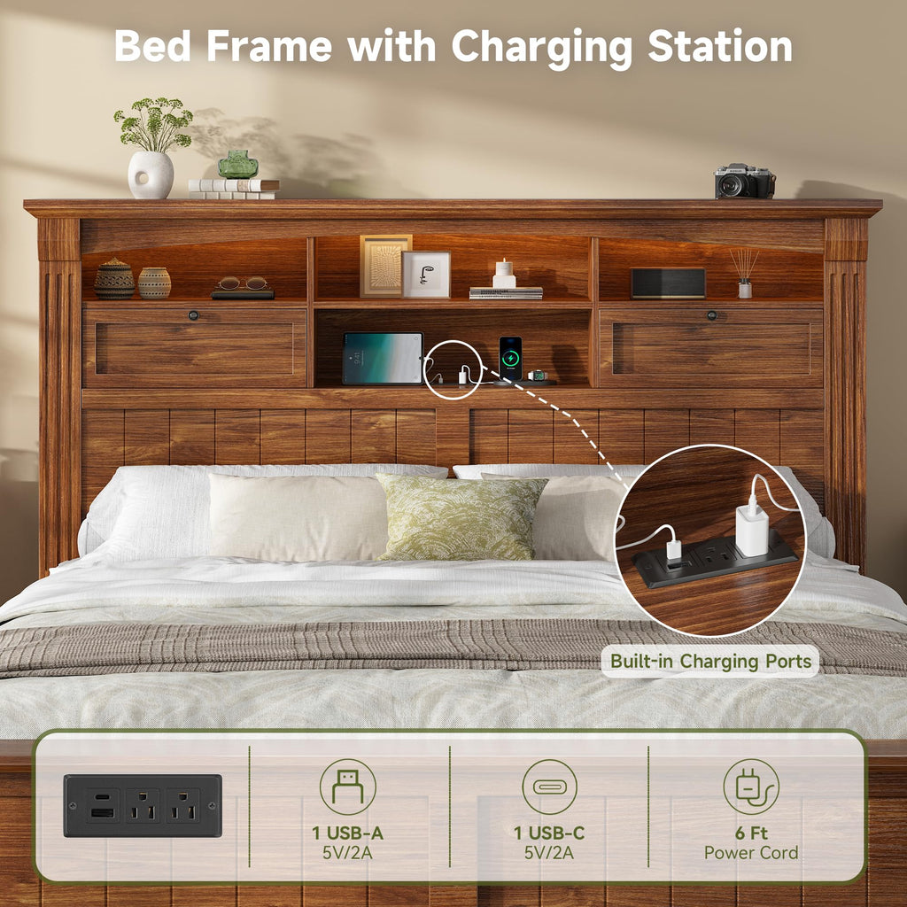 Full Size Bed Frame with Storage Headboard and 4 Drawers N48513
