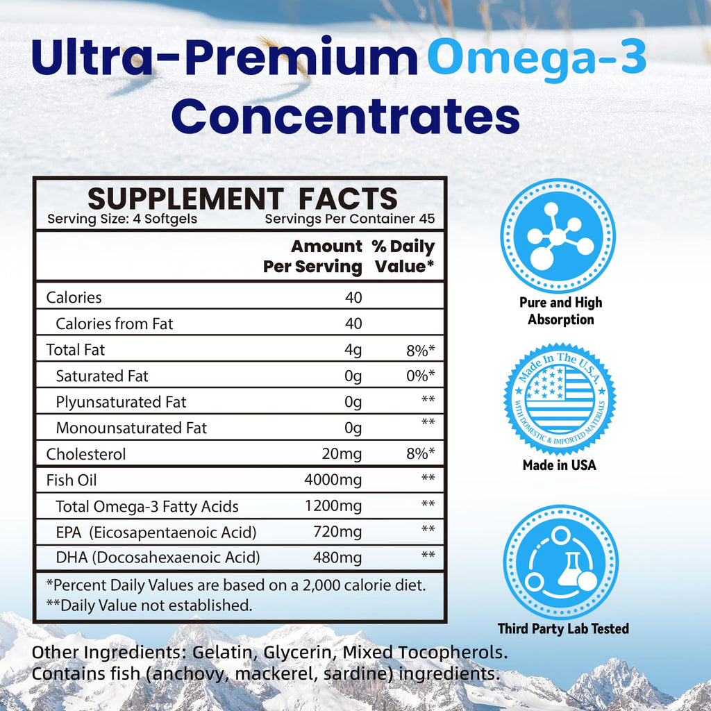 Omega 3 Fish Oil 4000mg 180 Softgels EPA & DHA F670030